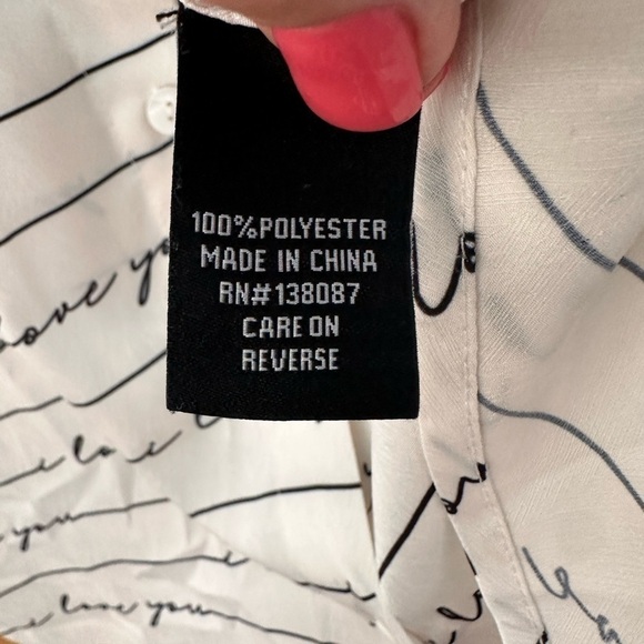 Second Sunday Button Down Blouse White w/Black I Love You Sz S Whimsigoth - Picture 4 of 10